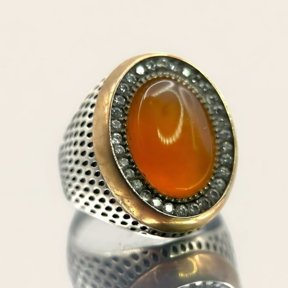 Natural Orange Carnelian 925 Sterling Silver Ring